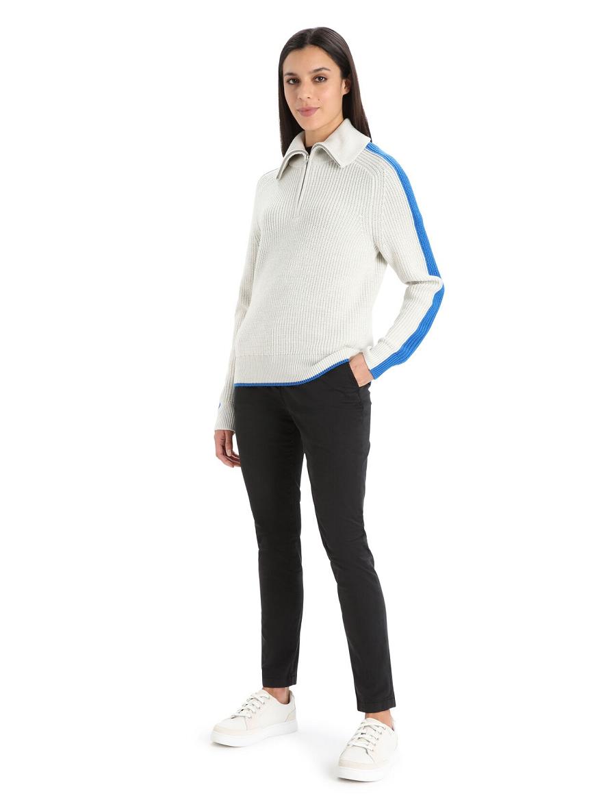 Ecru Heather / Lazurite Women's Icebreaker Merino Lodge Long Sleeve Half Zip Sweaters | USA 1622YXFU